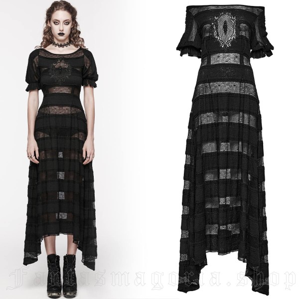 Romantic, black striped, long Gothic dress