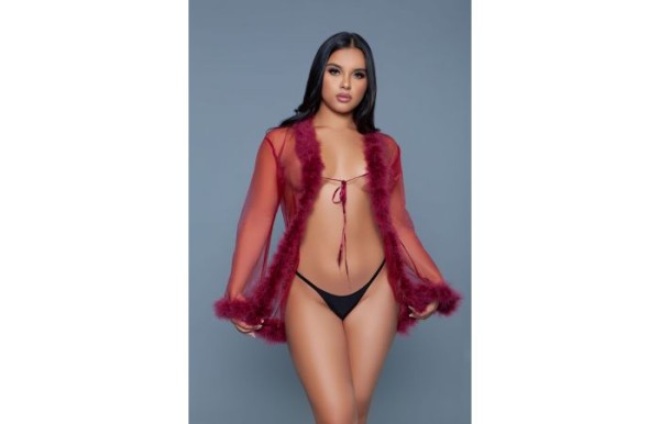 transparent robe with faux fur