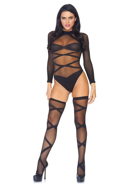 Net bodystocking with spaghetti straps