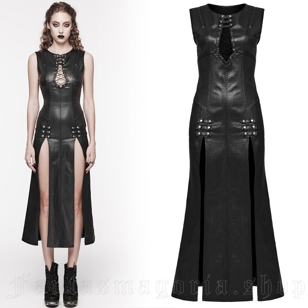 Black sleeveless dress made from faux leather