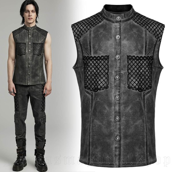 Sleeveless men's shirt made of black faux leather