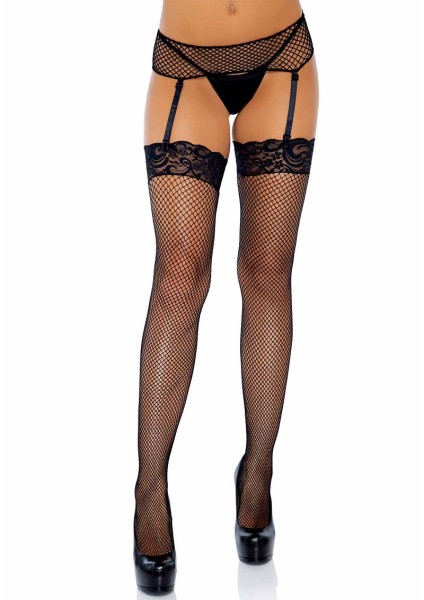 Fishnet stockings with floral lace