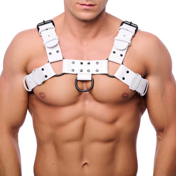 Dog harness leather - white