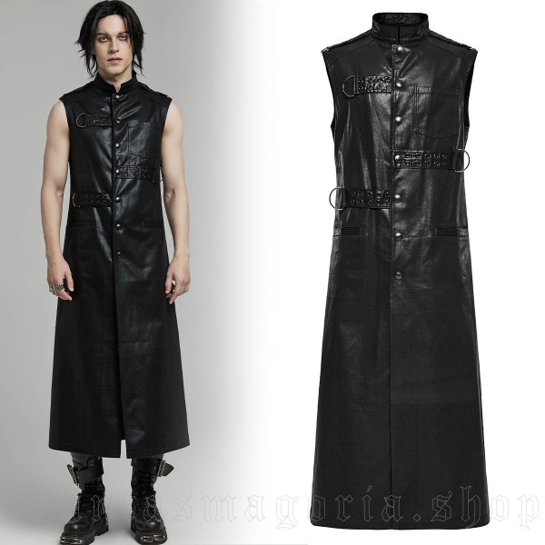 Long men's waistcoat made of faux leather