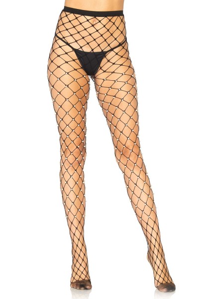Fishnet tights with artificial pearls