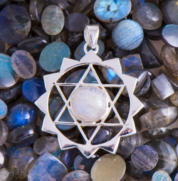 Hexagram Amulet with Rainbow Moonstone