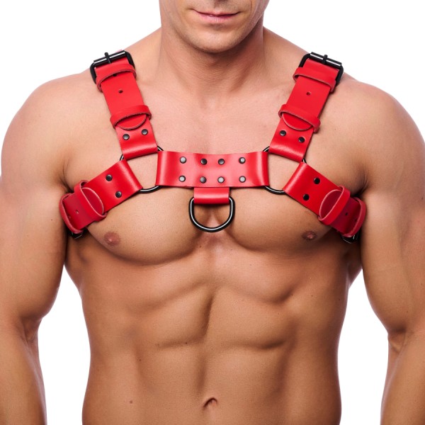 Dog harness leather - red