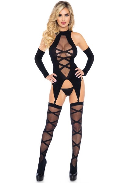 Net bodystocking with spaghetti straps