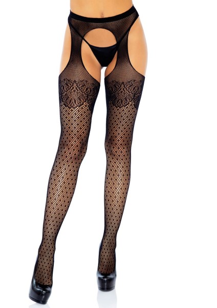 Polka dot suspenders pantyhose with lace