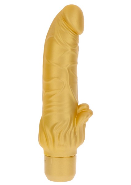Goldener Vibrationsdildo mit Klitorisstimulator