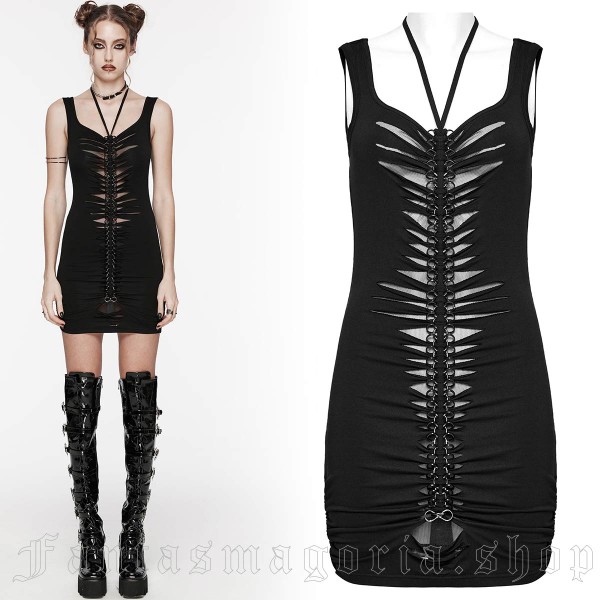 Halterneck mini dress with slit decoration