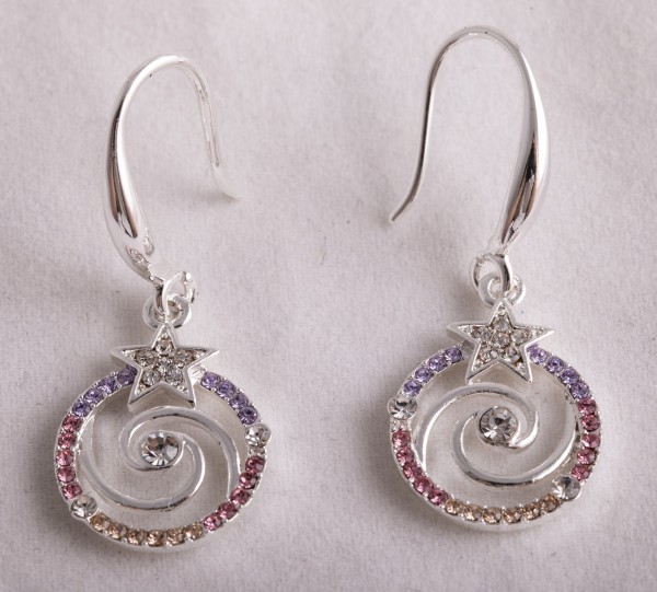 Spiral Star Drop Earrings with Colorful Crystals