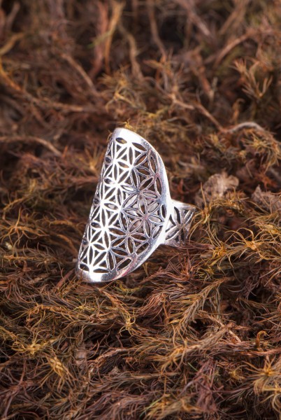 Flower of Life Ring silver plated, adjustable