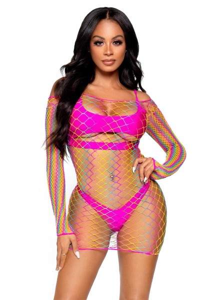 Long-sleeve mesh mini dress