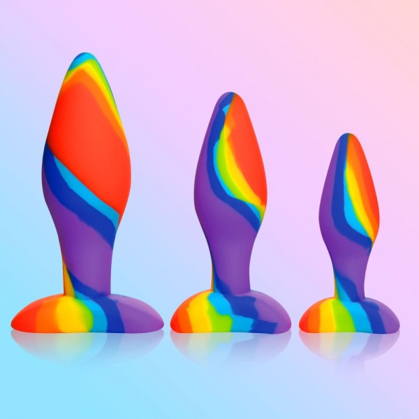 Anal plug set made of silicone in rainbow colors