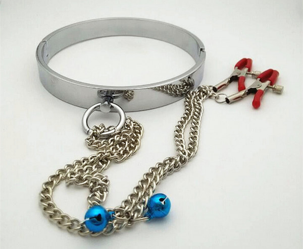 Metal collar with red nipple clamps 'Bells'