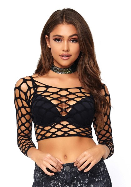 Long-sleeved mesh top