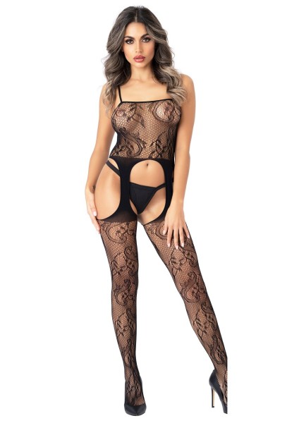 Floral bodystocking with suspenders